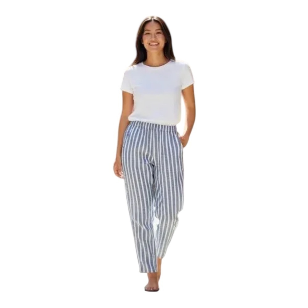Christian Siriano New York 100% Linen Blue White Striped Pants Women’s size M